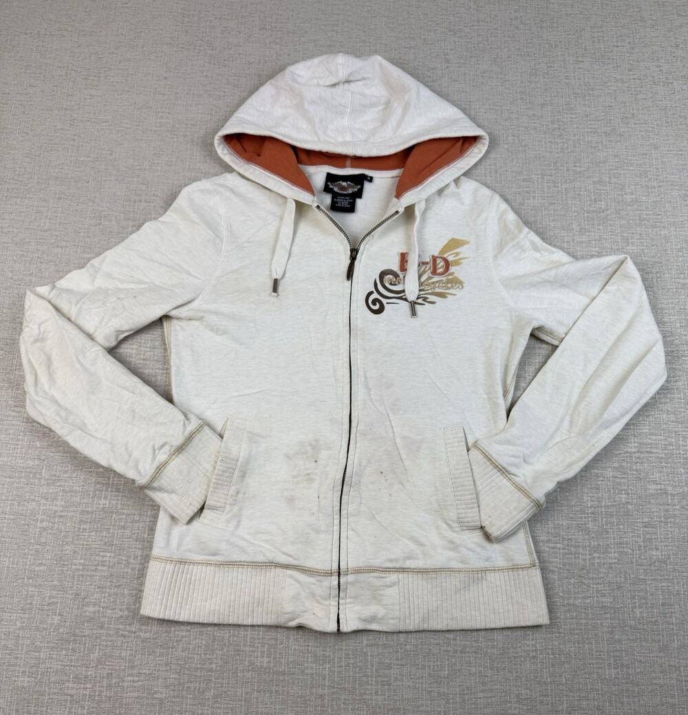 Harley-Davidson Women’s Small White Full Zip Hoodie Legendary Graphic Studded